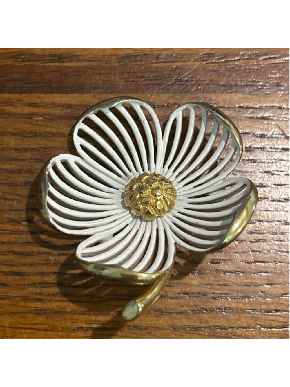 Women's Monet Flower Brooch One Size White and Gold